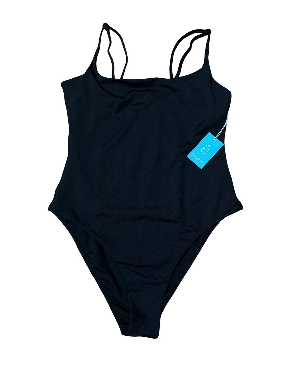 Women Black One Piece Swimsuit Double Strap